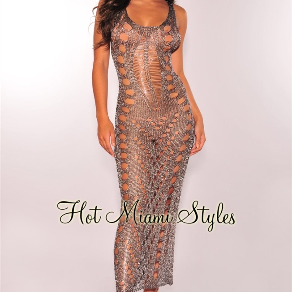 Metallic Ripped Maxi Dress